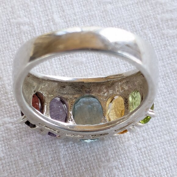 Sterling Sz 8 Multi Gemstone Cocktail Ring - Picture 8 of 12